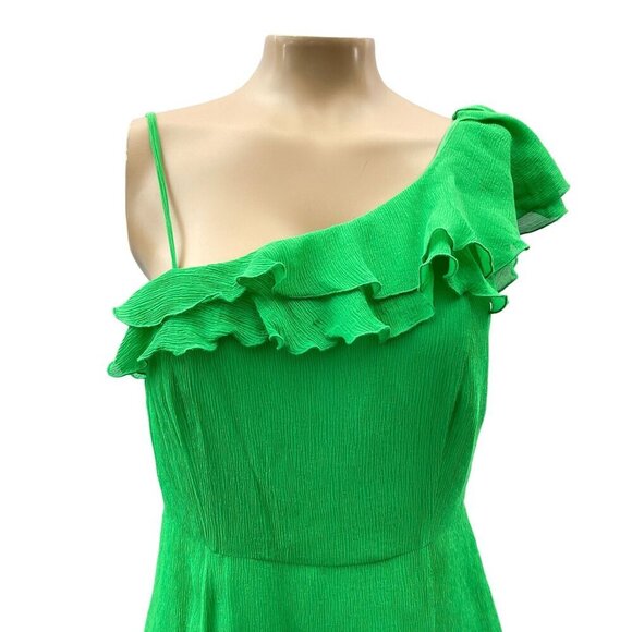 Armani Exchange Silk Green One-Shoulder Fit & Flare Ruffle Sundress Women 2 - Picture 14 of 16